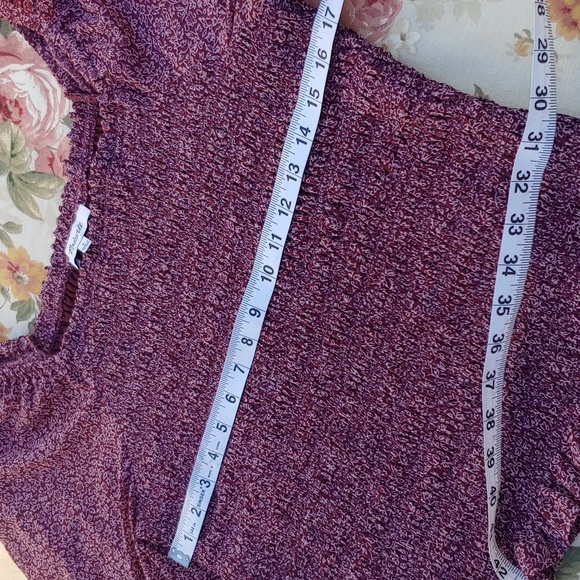 Madewell Smocked Women's Peasant Chiffon Top in Burgundy size Large - Picture 11 of 14
